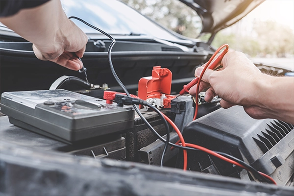 A car's battery being tested
